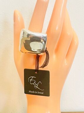 Vintage Sterling Silver Electroform Square Cushion Statement Ring E&L Israel NWT